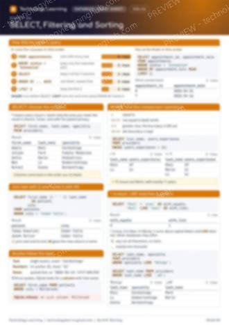 Page 1 of the SELECT, Filtering and Sorting cheat sheet