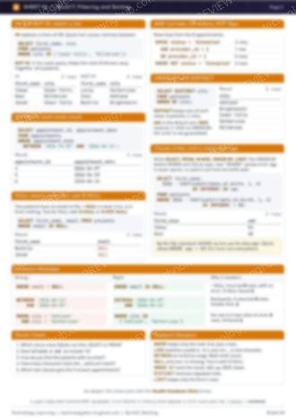 Page 2 of the SELECT, Filtering and Sorting cheat sheet